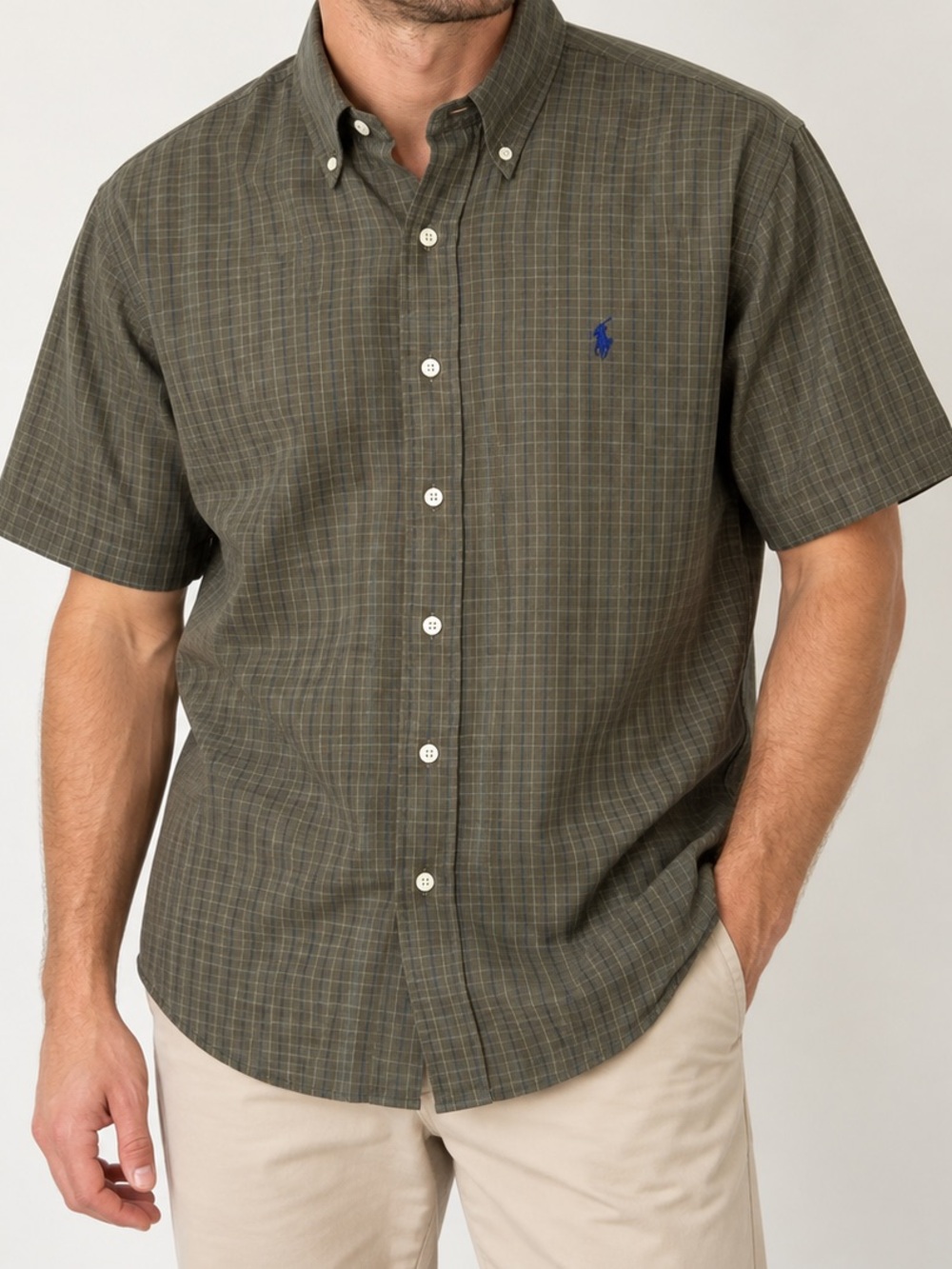 Vintage 90s Ralph Lauren Blake Button Down Shirt Olive Plaid Men’s 15.5-33NWT